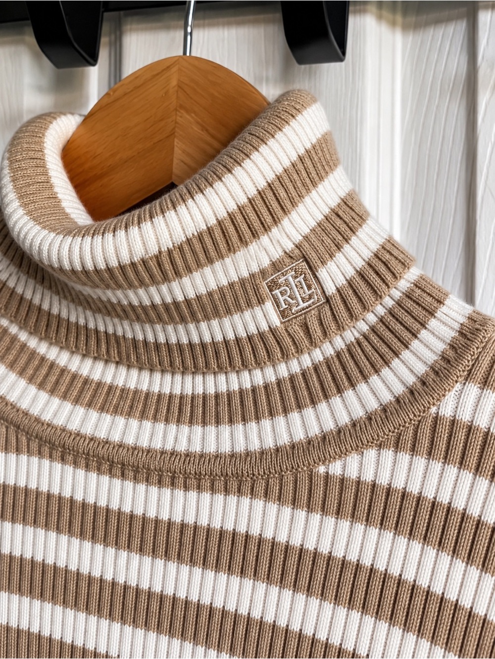 Lauren Ralph Lauren 100% Cotton Striped Ribbed Turtleneck Sweater XL